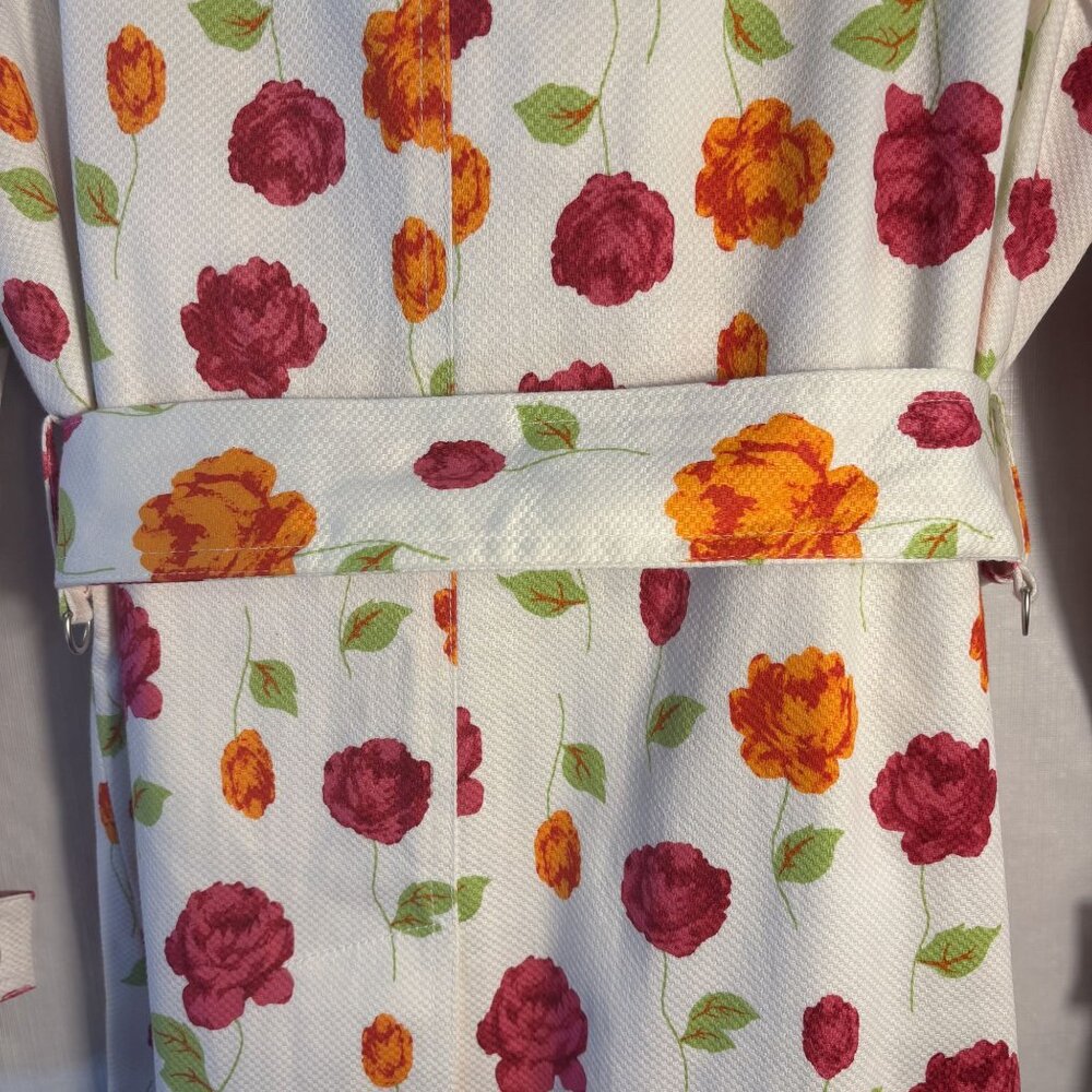 Michael Michael Kors Floral Belted Trench Coat Women’s Large iWhite W/ Red & Ora - Picture 6 of 14